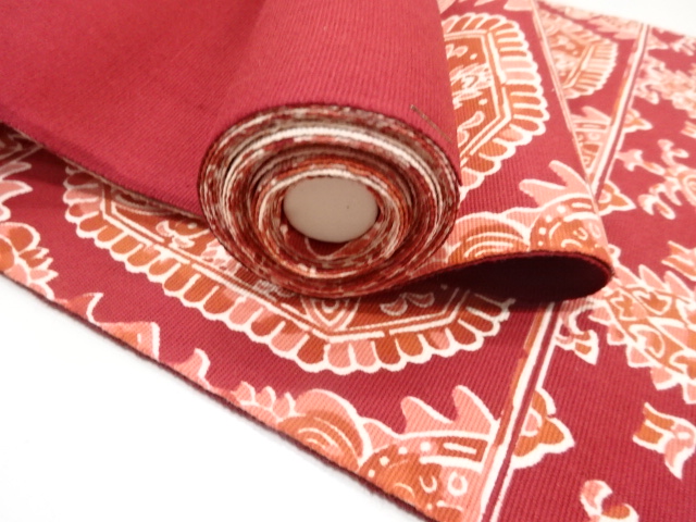  アンティーク　花鳥更紗模様　名古屋帯地反物